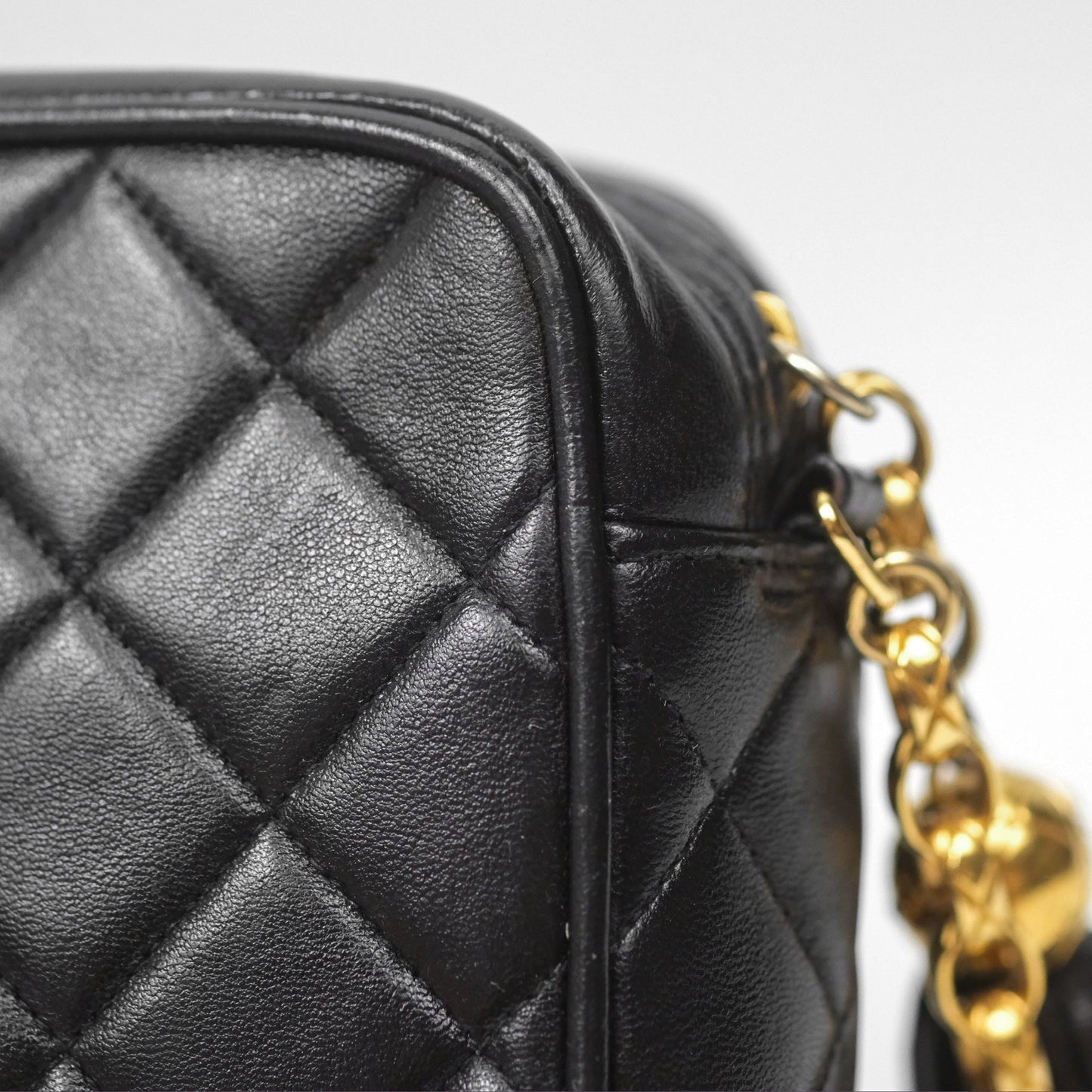 Chanel Vintage Diana Fringe Camera Bag Black Lambskin 24K Gold Hardware