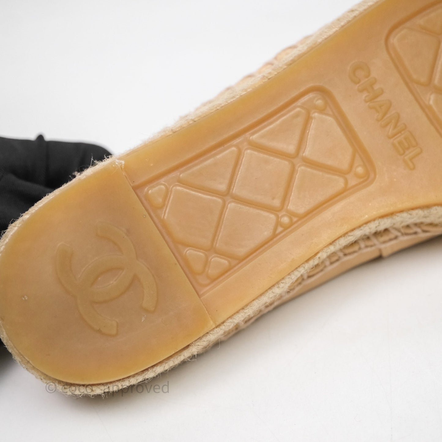 Chanel CC Espadrilles Beige Black Lambskin Size 37