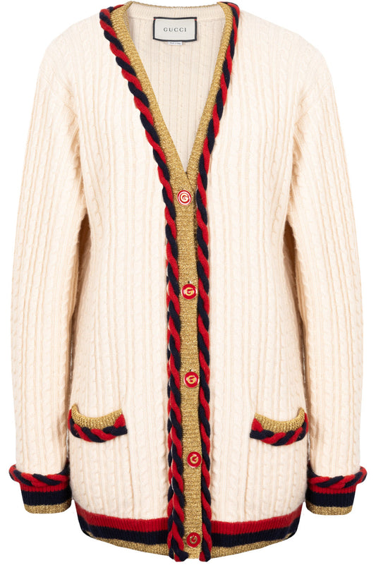 Luxury Gucci Trending 2025 Braided Knit Cardigan Beige