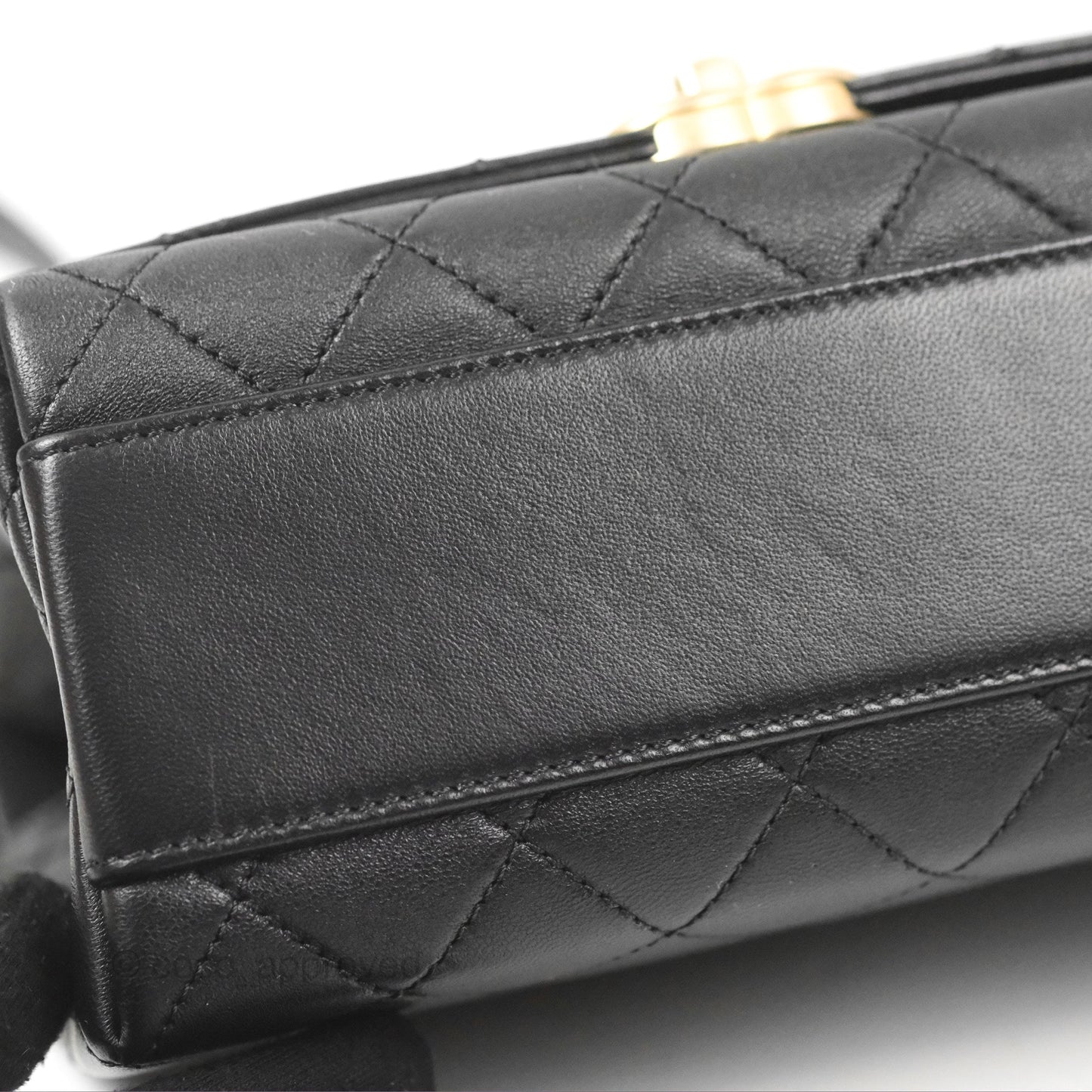 Chanel La Parisienne Top Handle Flap Bag Black Lambskin Aged Gold Hardware