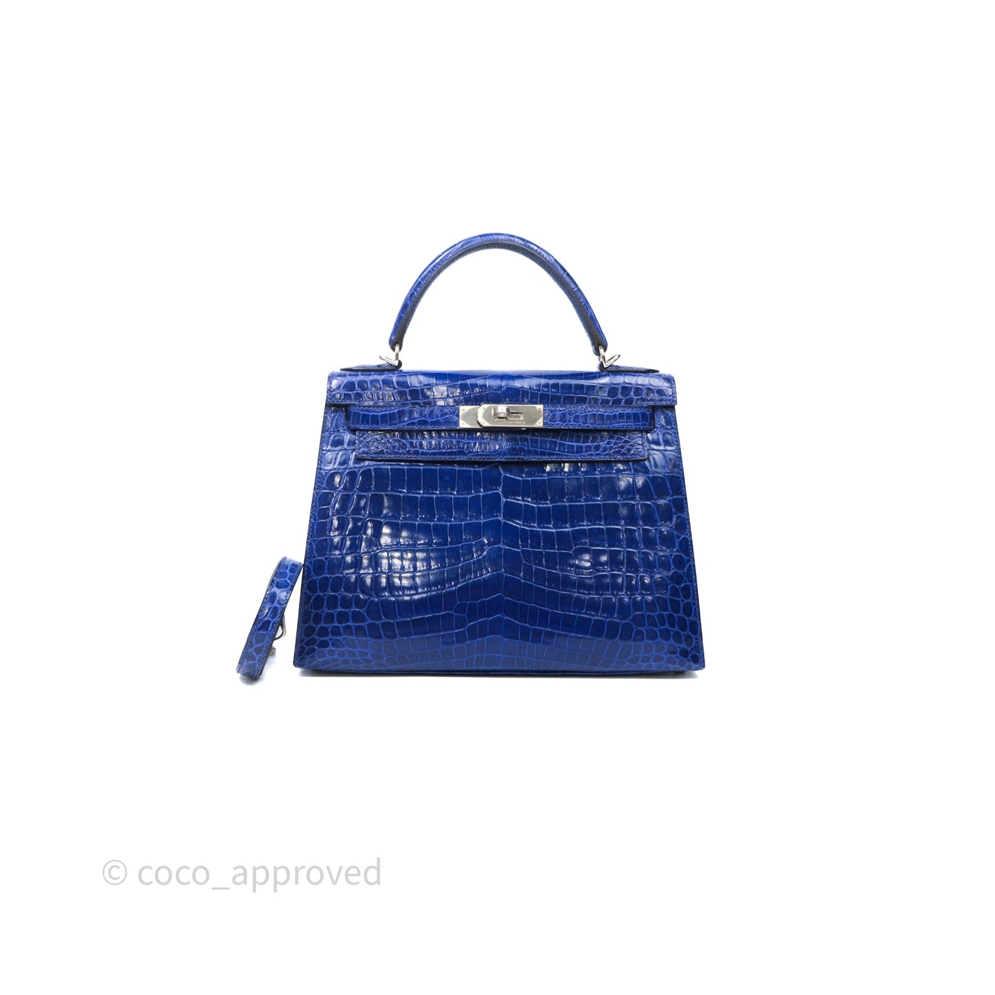 Hermès Kelly 28 Blue Croc Palladium Hardware