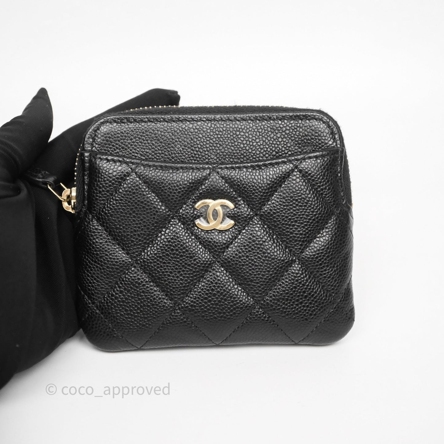 Chanel Quilted Classic Zip Card Holder Wallet Black Caviar Gold Hardware