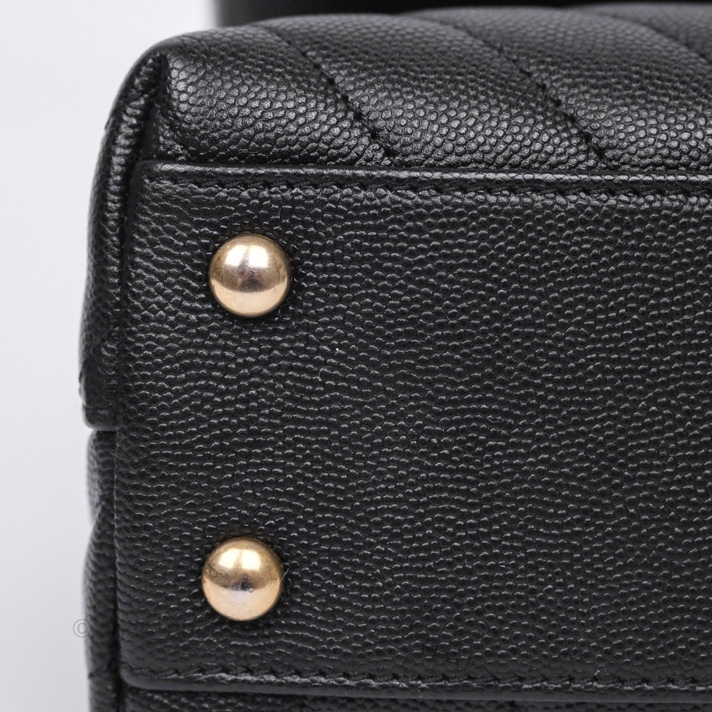Chanel Small Coco Handle Chevron Black Caviar Aged Gold Hardware Lizard Handle