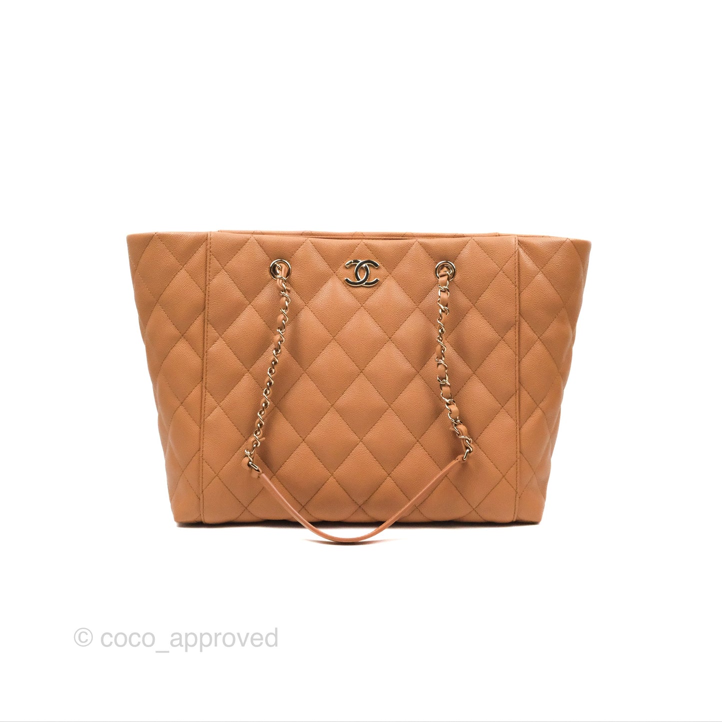 Chanel Large Quilted Caviar Shopping Tote Bag Dark Beige Gold Hardware