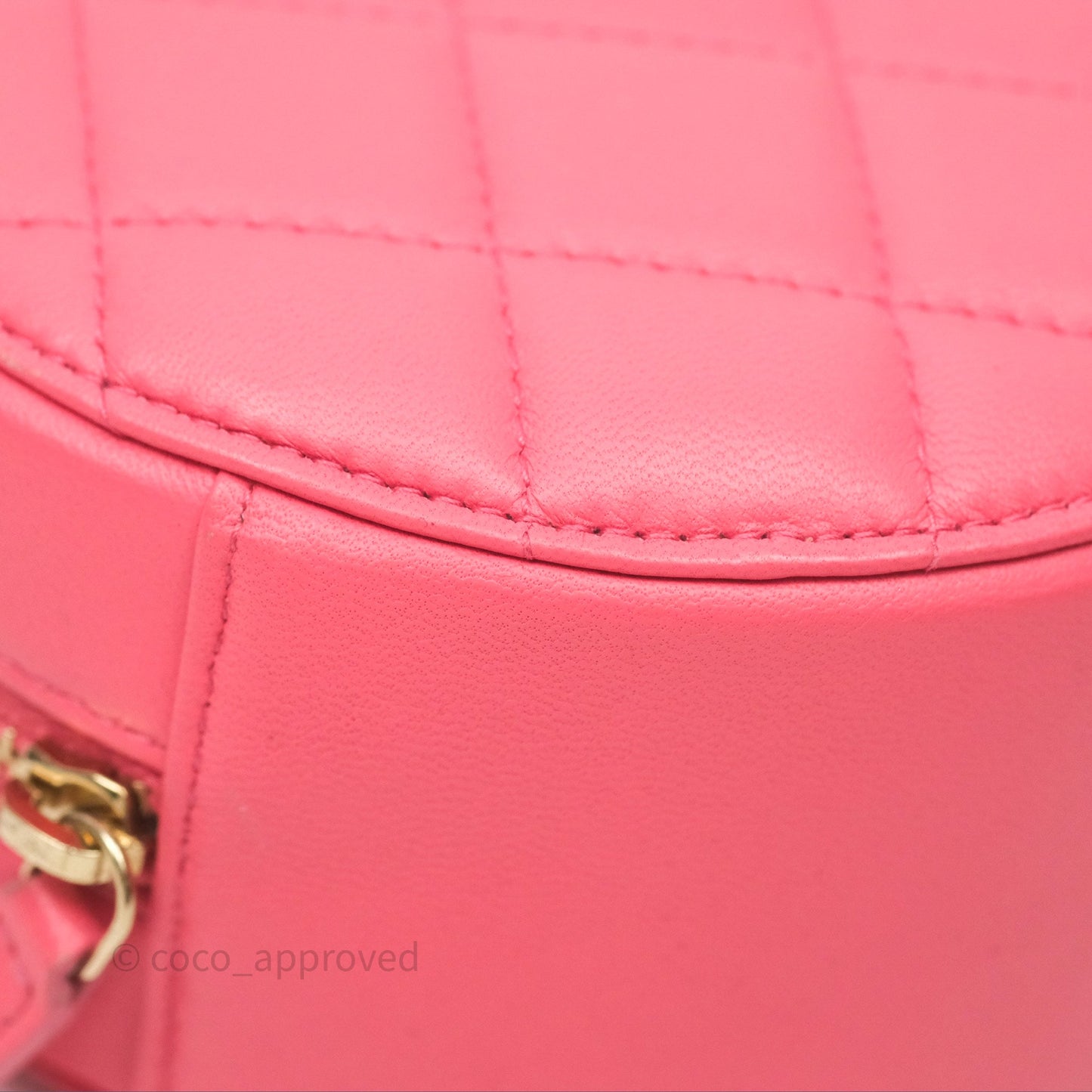 Chanel Quilted Pearl Crush Round Clutch With Chain Pink Lambskin Aged Gold Hardware