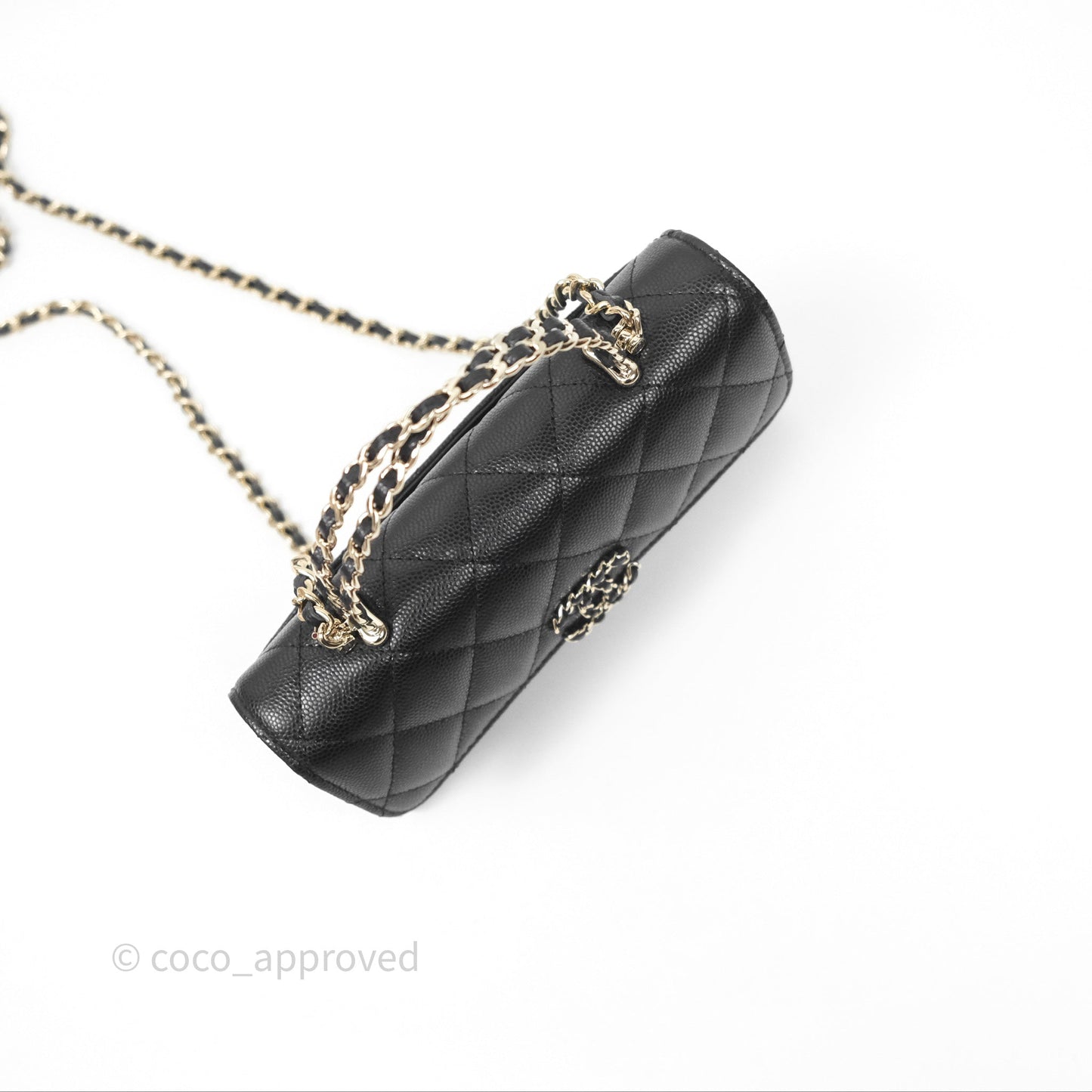 Chanel Top Handle Clutch with Chain Black Caviar Light Gold Hardware