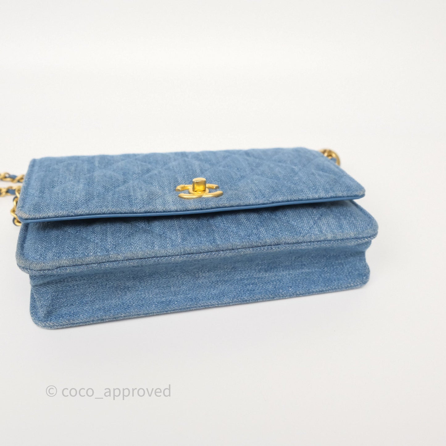 Chanel Quilted Pearl Crush Wallet on Chain WOC Denim Aged Gold Hardware