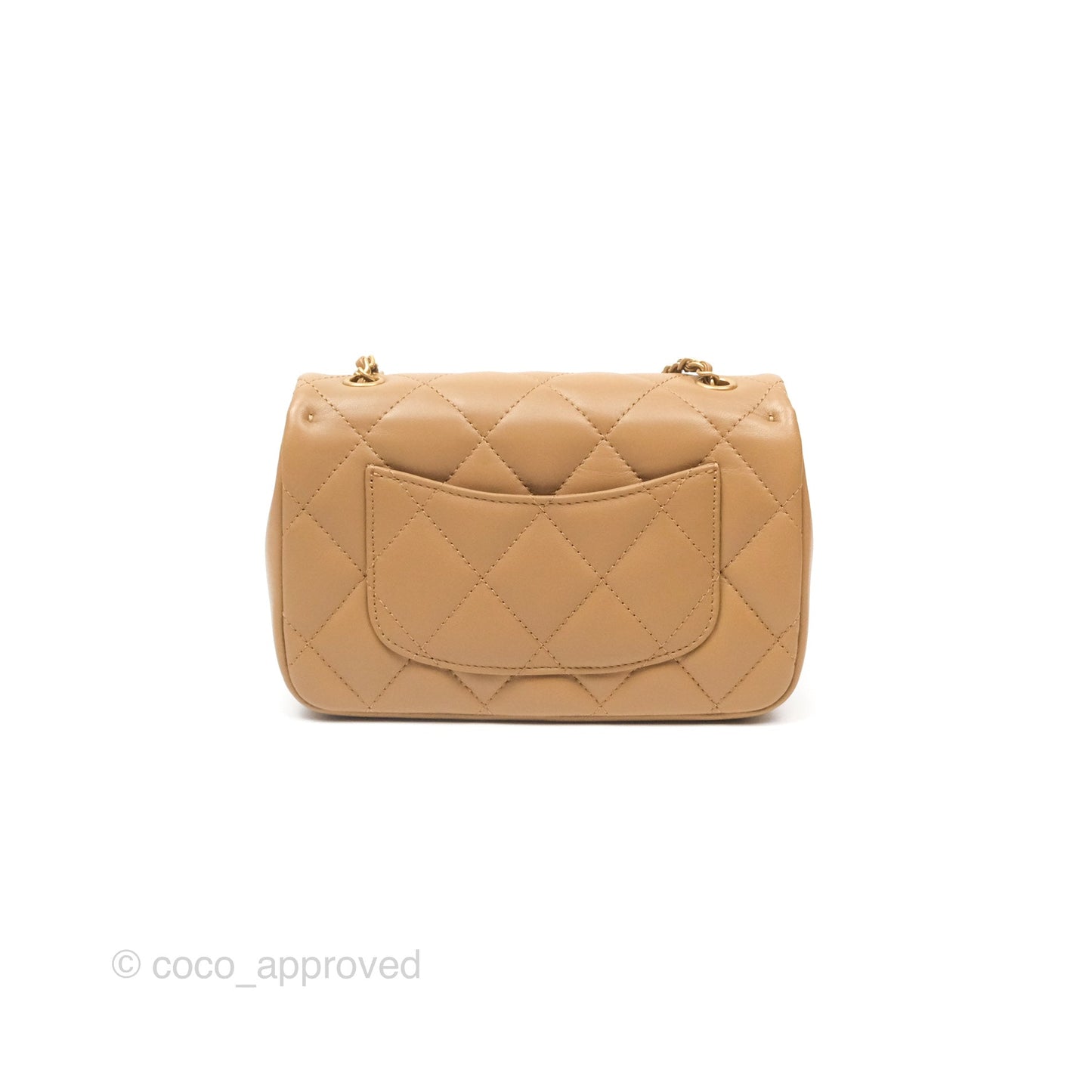 Chanel Mini Flap Bag With Heart CC Charm Beige Lambskin Aged Gold Hardware 22B