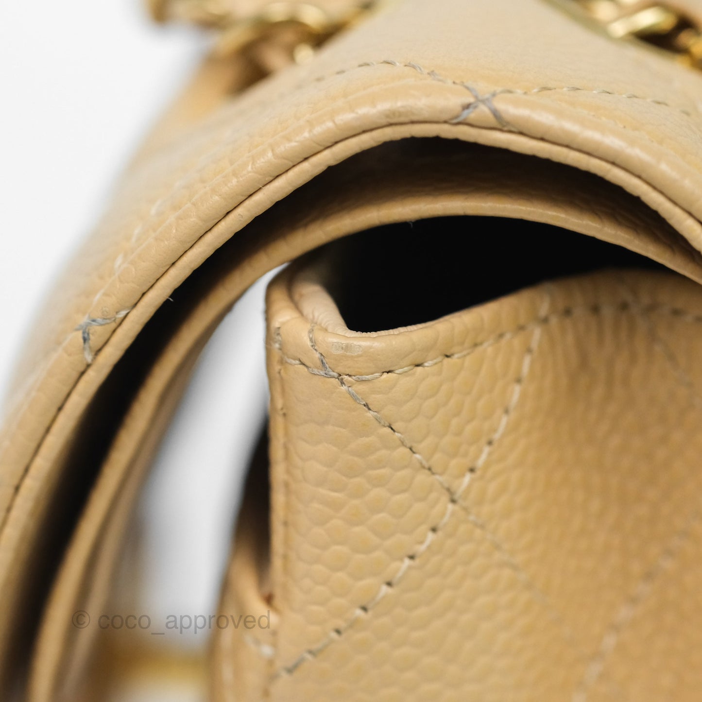 Chanel M/L Medium Classic Flap Quilted Beige Caviar Gold Hardware
