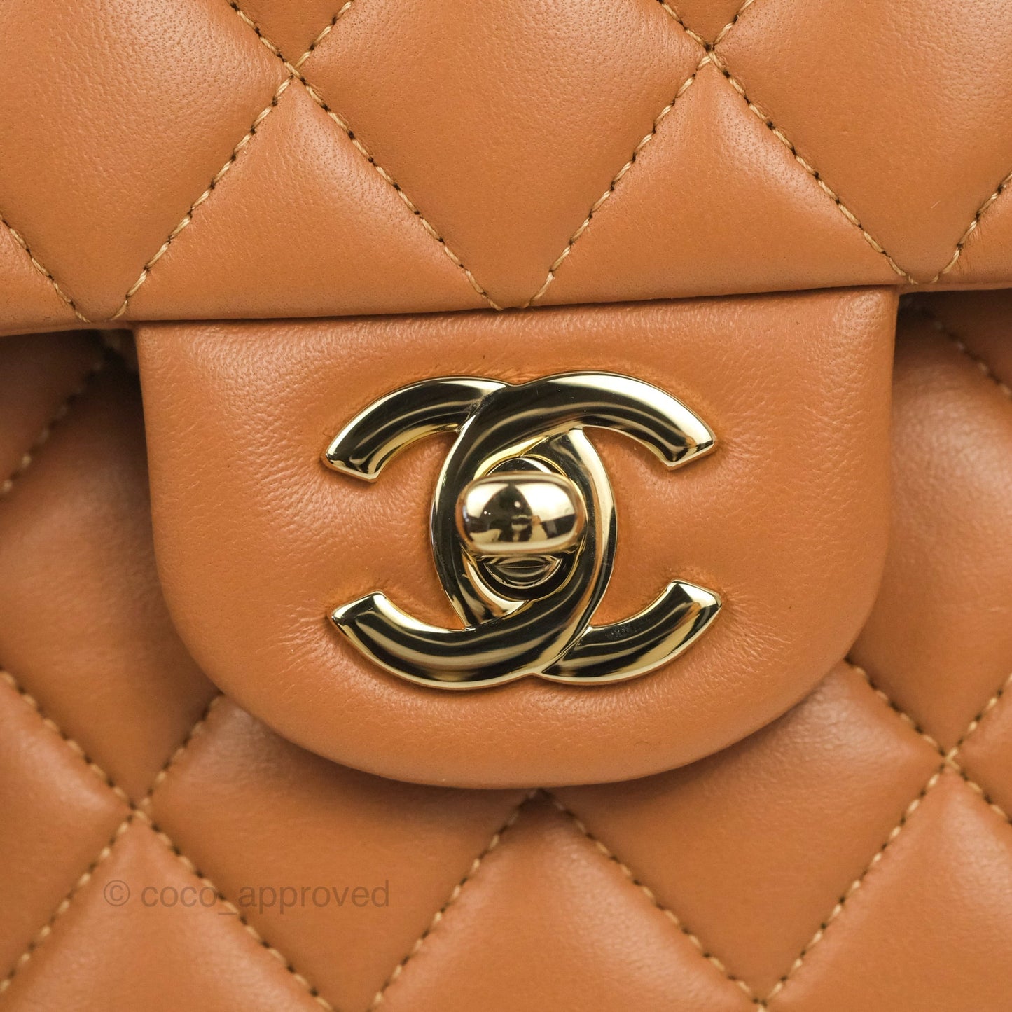 Chanel Small Classic Quilted Flap Dark Beige Caramel Lambskin Gold Hardware 21P