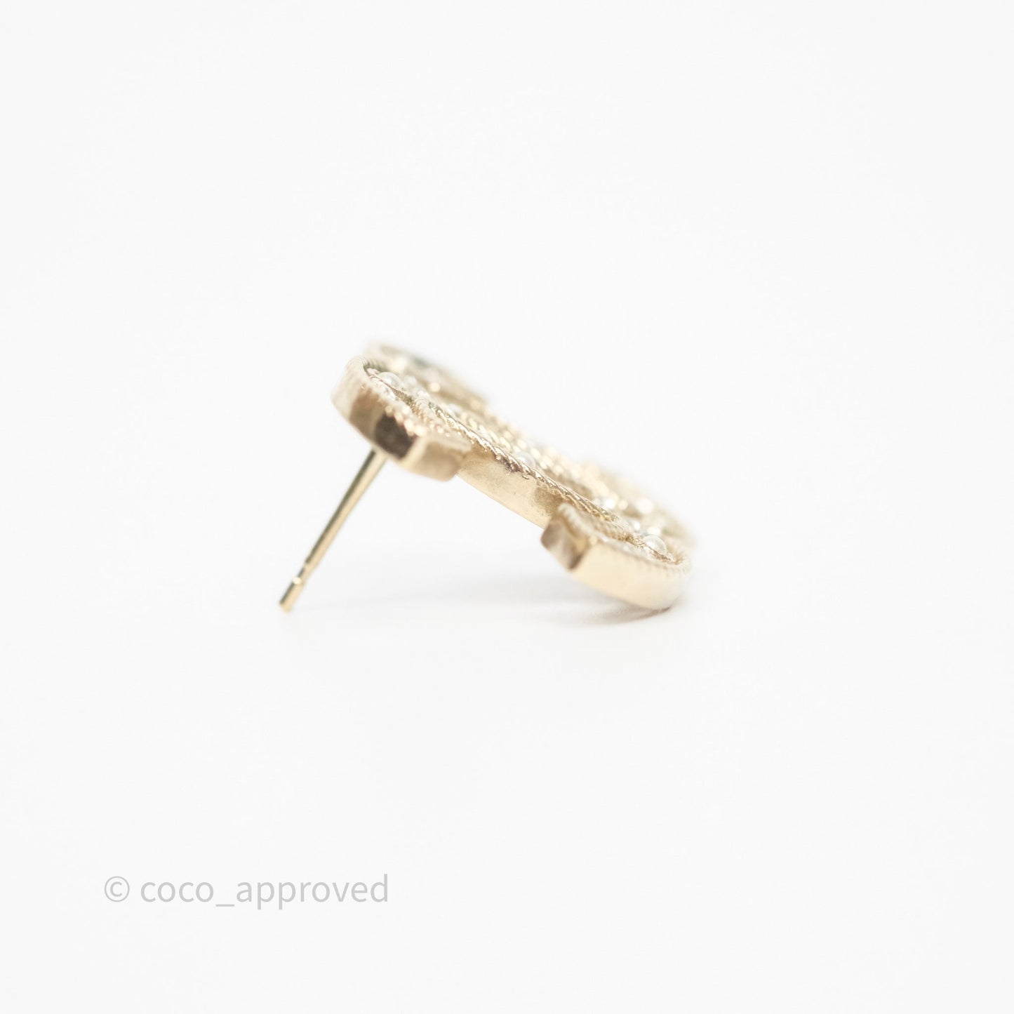 Chanel CC Crystals Pearl Earrings Gold Tone 19S