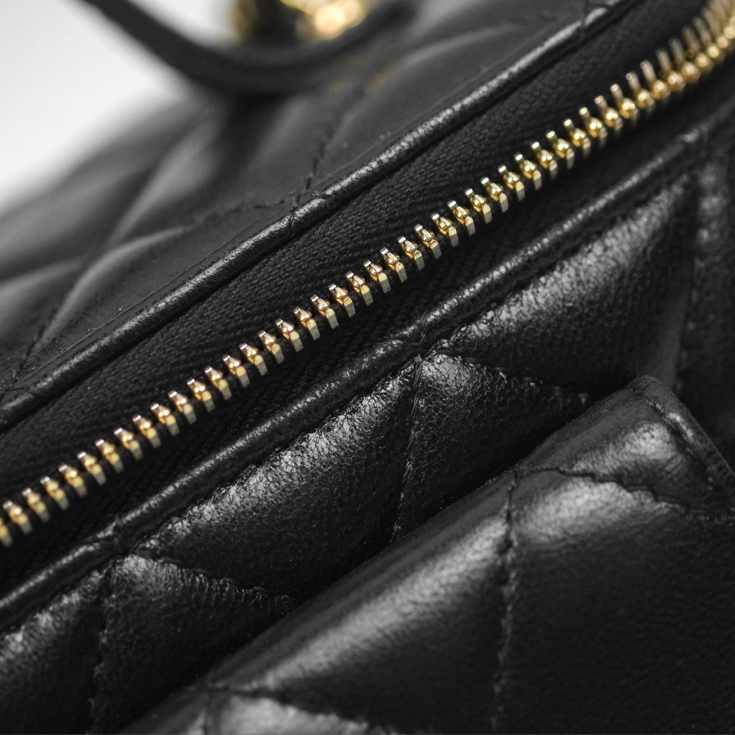 Chanel Cargo Pocket Top Handle Vanity with Chain Black Shiny Lambskin Gold Hardware 22K