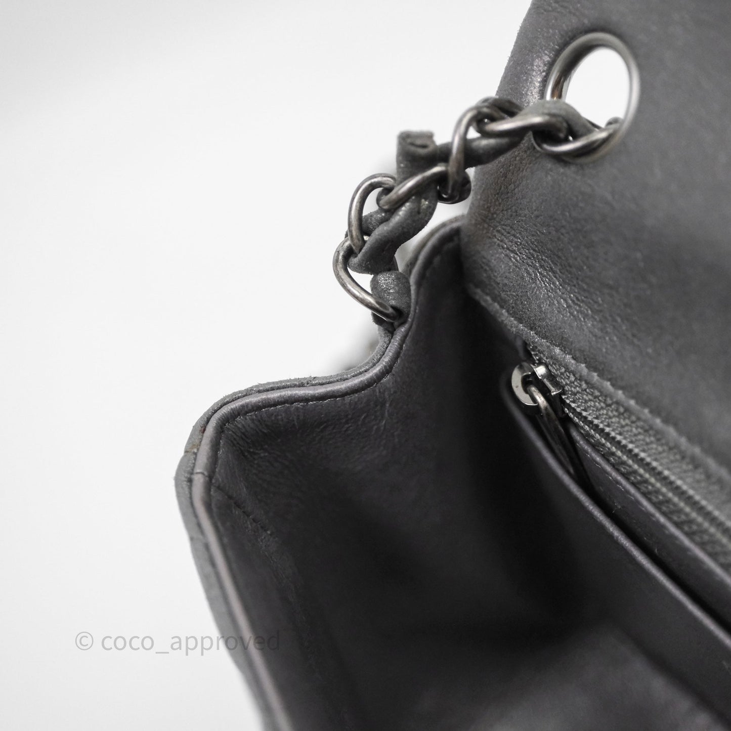 Chanel Mini Square Iridescent Grey Suede Gun Metal Hardware