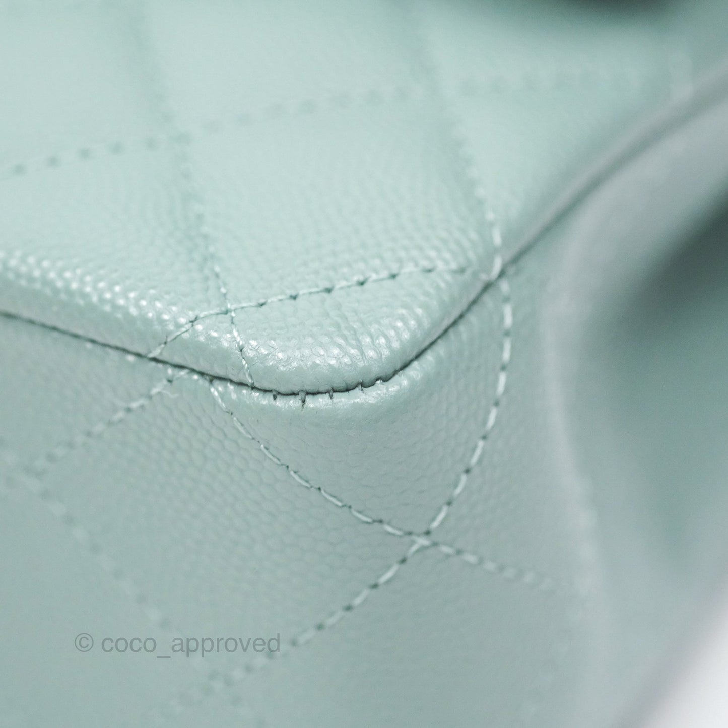 Chanel Classic M/L Medium Flap Quilted Tiffany Seafoam Green Caviar Gold Hardware