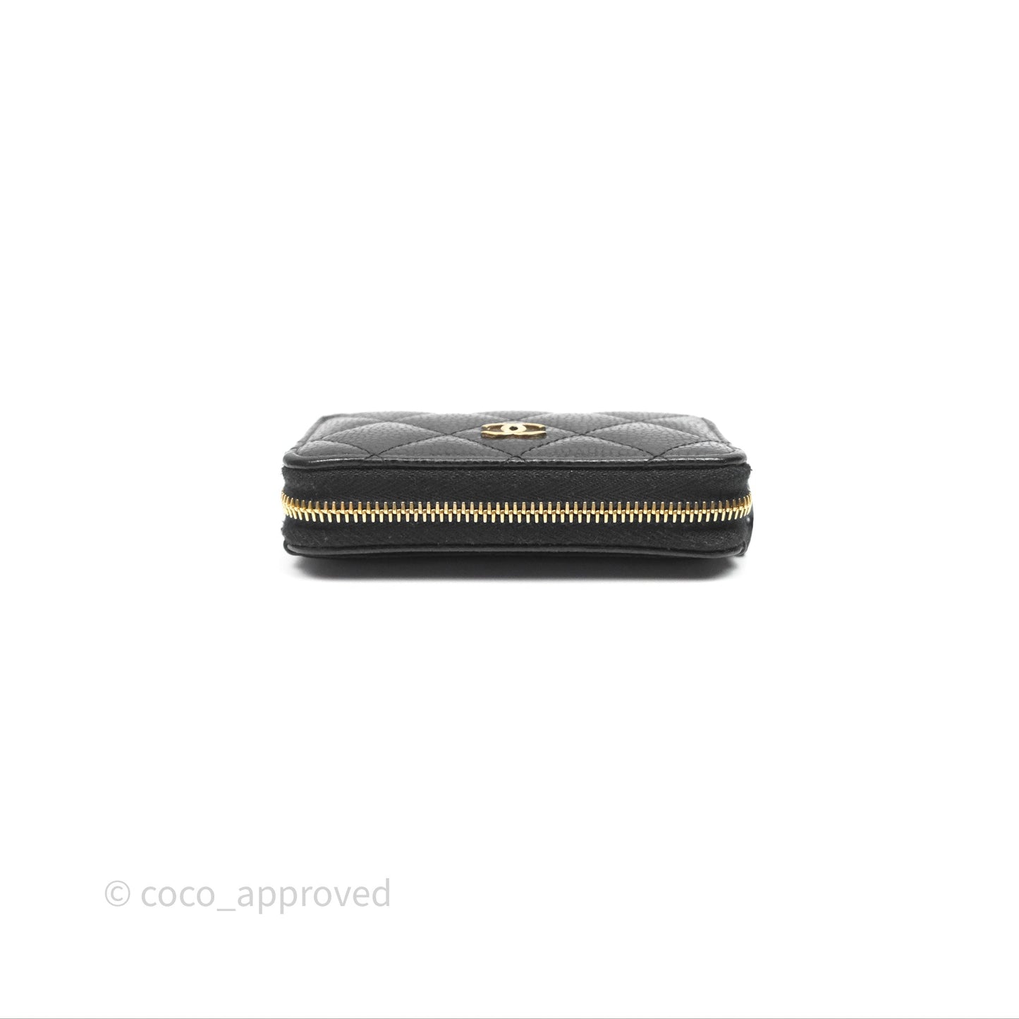 Chanel Quilted Zip Card Holder Black Caviar Gold Hardware