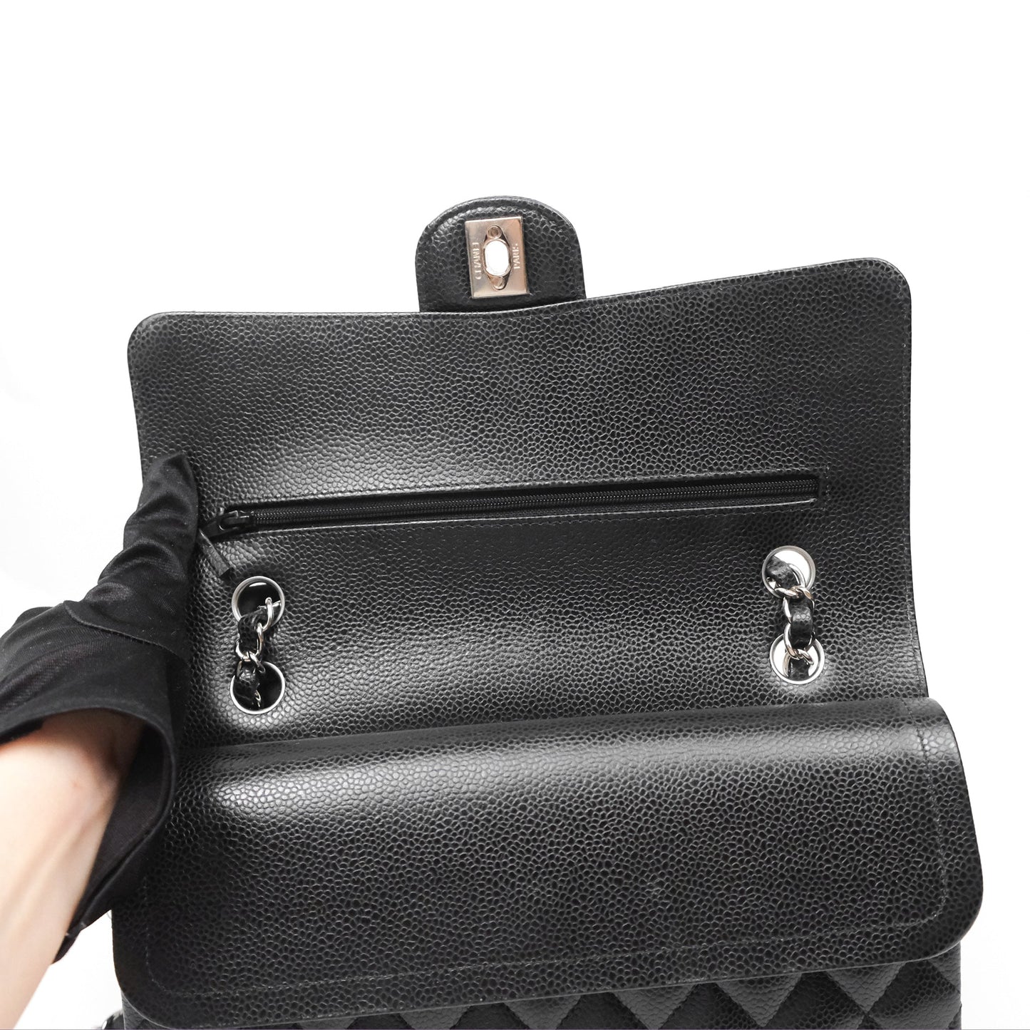 Chanel Classic M/L Medium Flap Quilted Black Caviar Silver Hardware