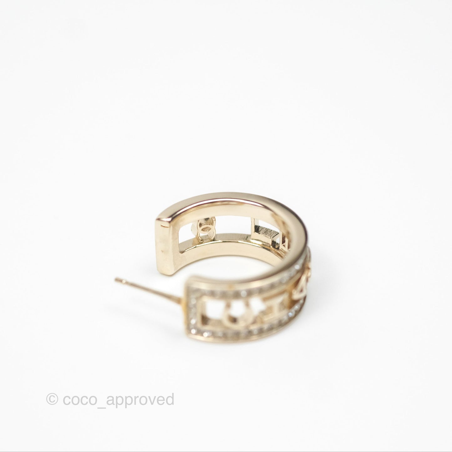 Chanel Logo Crystal Hoop Earrings Gold Hardware 21V