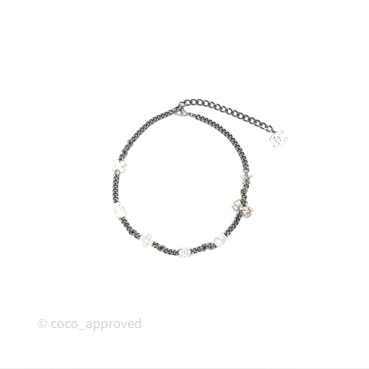 Chanel Crystal Lucky Charms Chain Choker Necklace Ruthenium Hardware 22P
