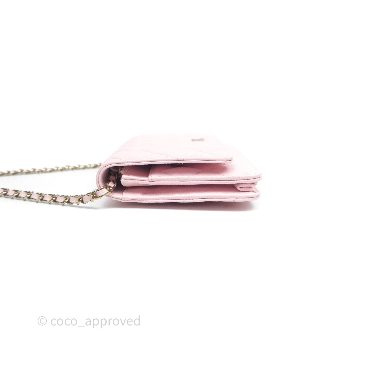 Chanel Classic Quilted Wallet on Chain WOC Light Pink Caviar Gold Hardware