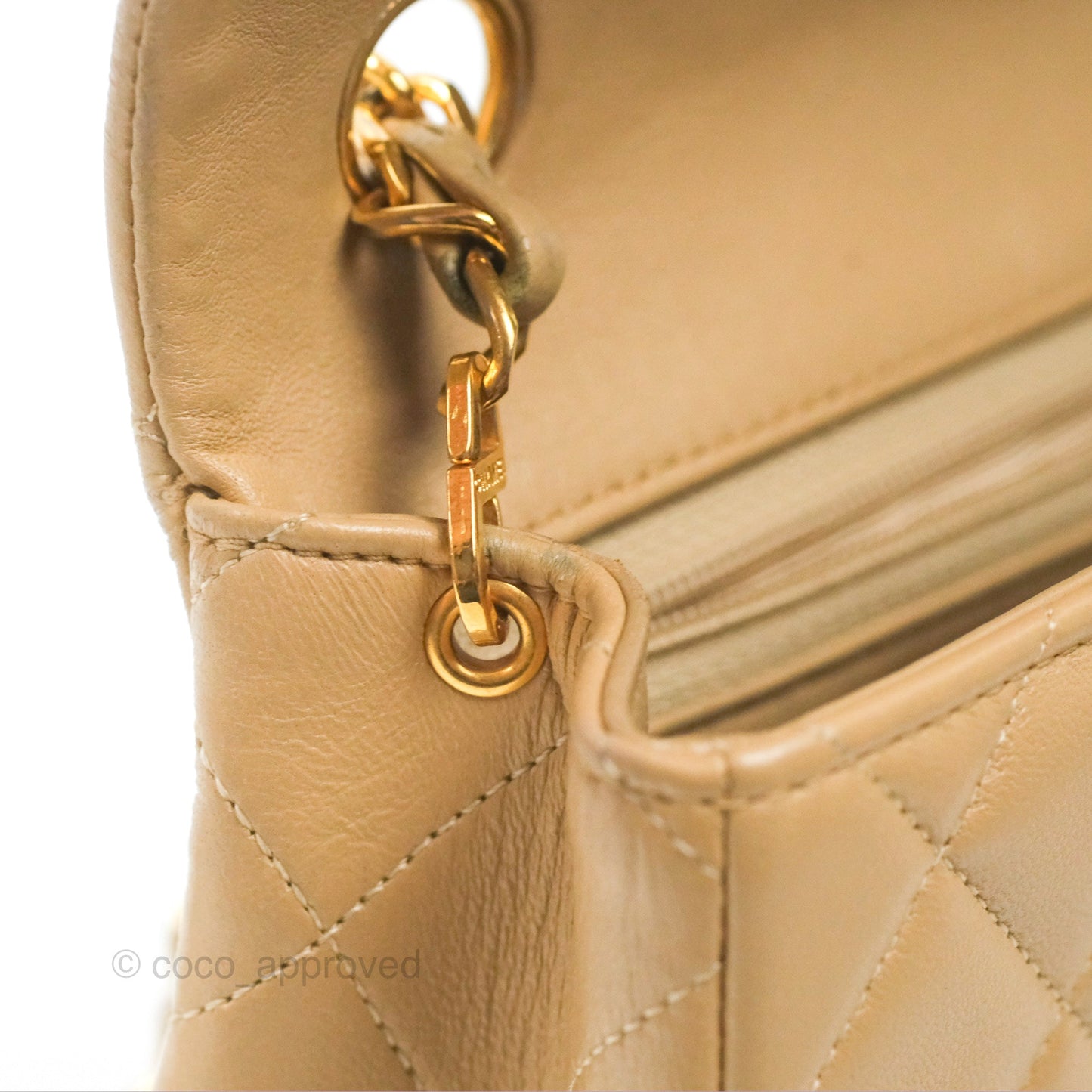 Chanel Vintage Square Flap Bag Beige Lambskin 24K Gold Hardware