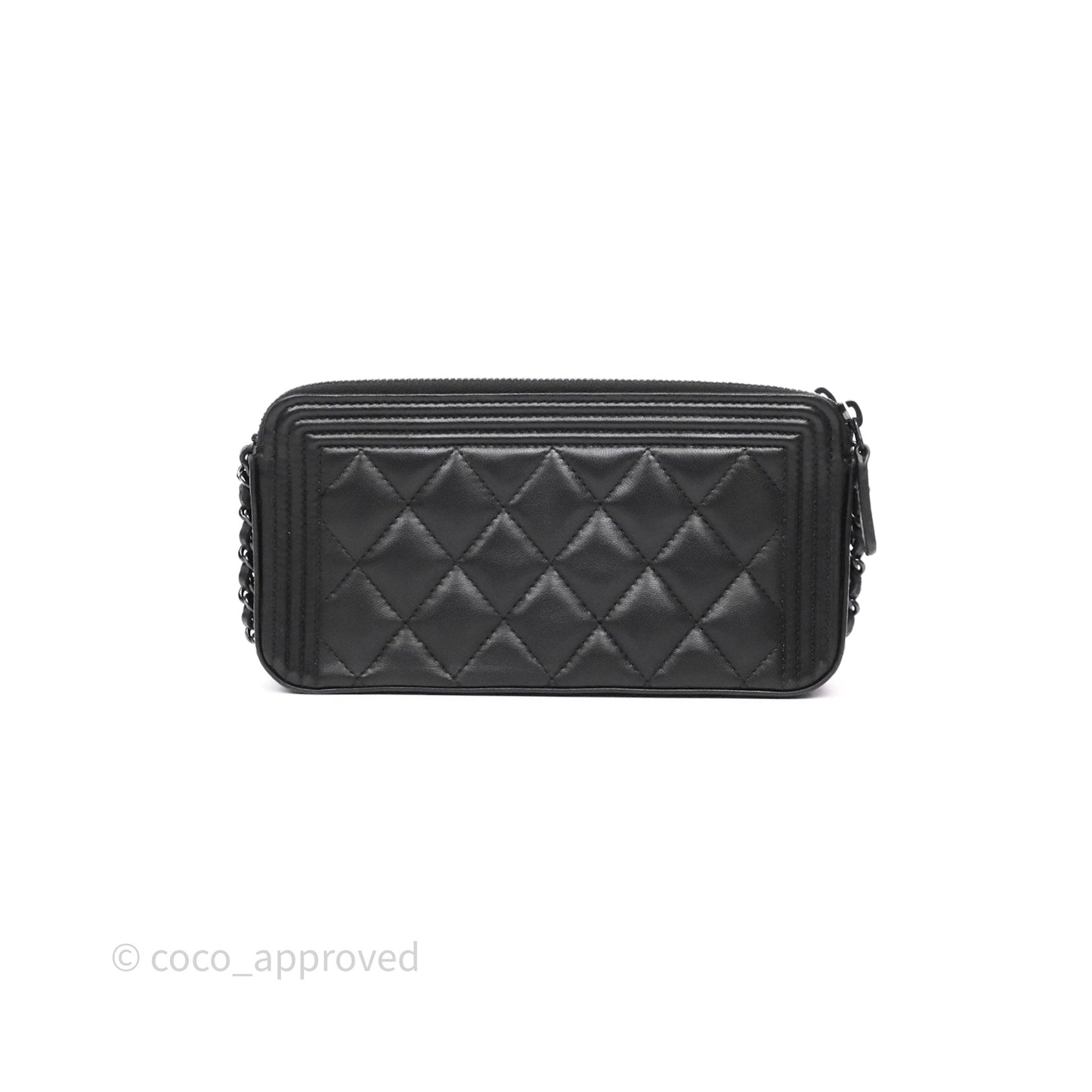 Chanel Boy Double Zip Clutch On Chain So Black Lambskin