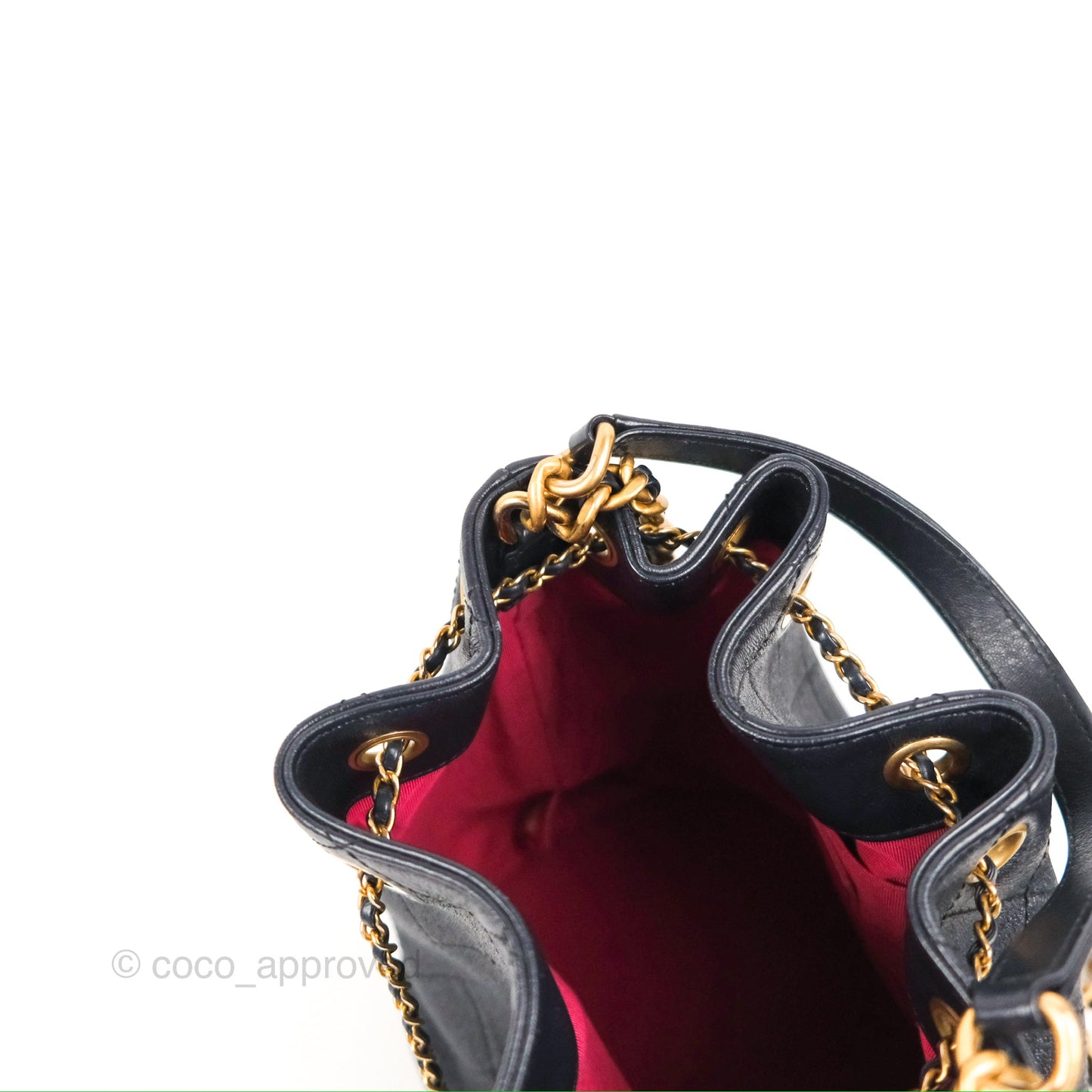 Chanel Quilted Top Handle Drawstring Bucket Bag Iridescent Navy Calfskin Aged Gold Hardware