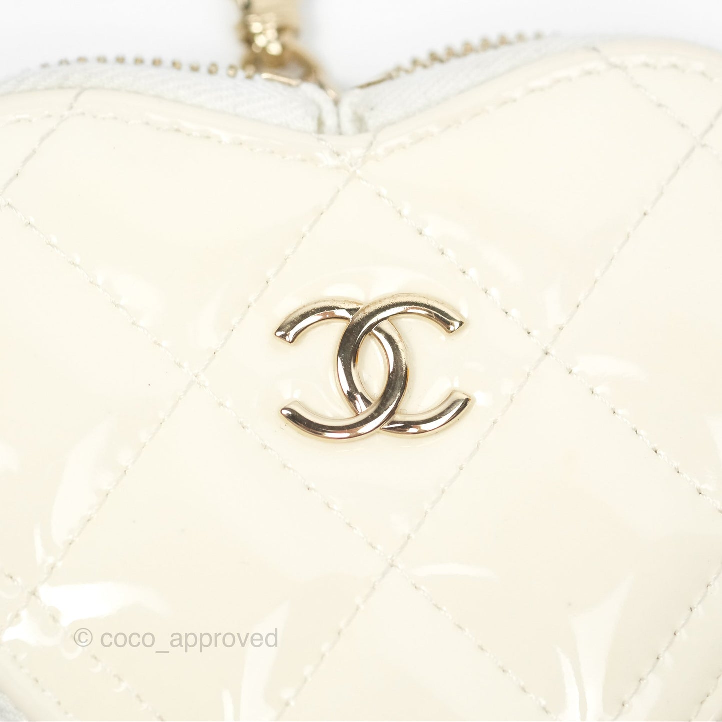 Chanel Heart Clutch with Chain with Coin Purse Black White Patent