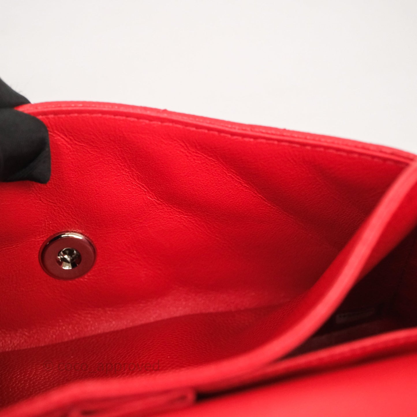 Chanel Small Classic Flap Quilted Red Caviar Silver Hardware