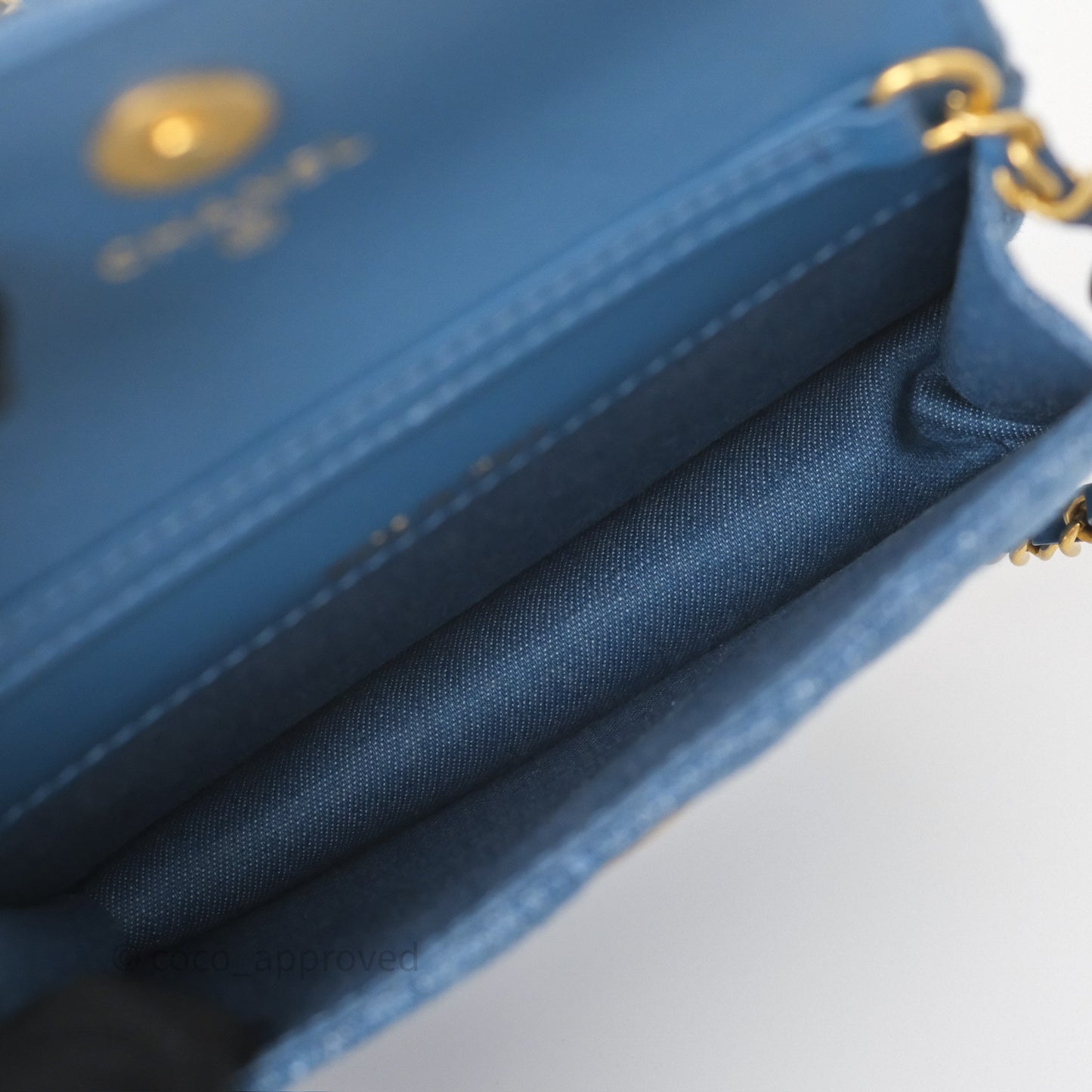 Chanel Mini Pearl Crush Clutch With Chain Belt Bag Denim Aged Gold Hardware