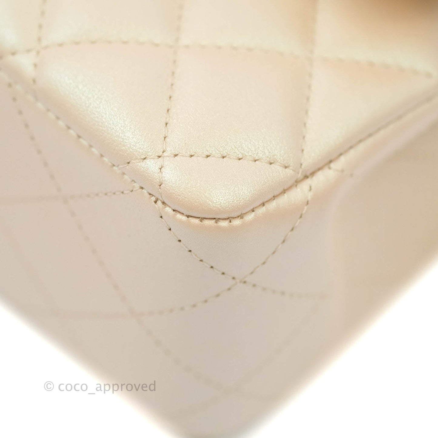 Chanel Classic M/L Medium Double Flap Iridescent Beige Calfskin Gold Hardware 21S