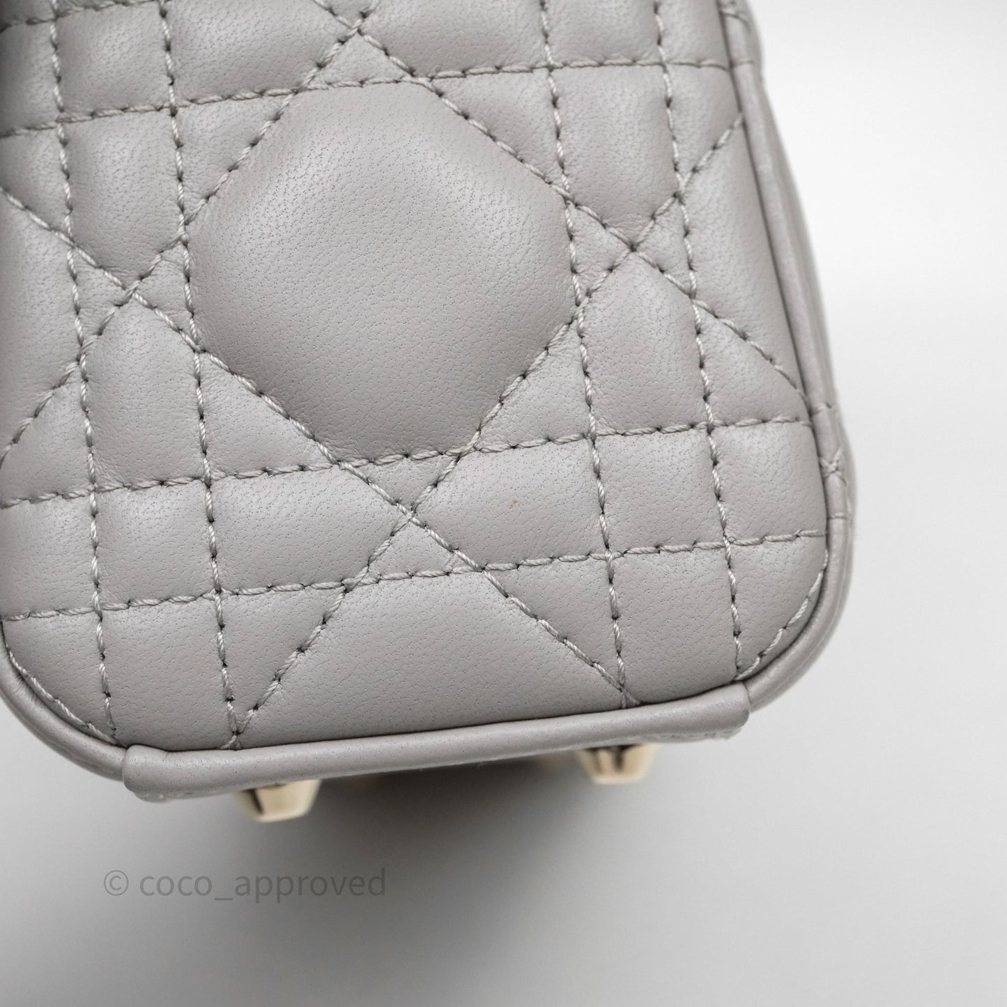 Christian Dior Mini Lady Dior Gray Lambskin Cannage Diamonds Gold Hardware