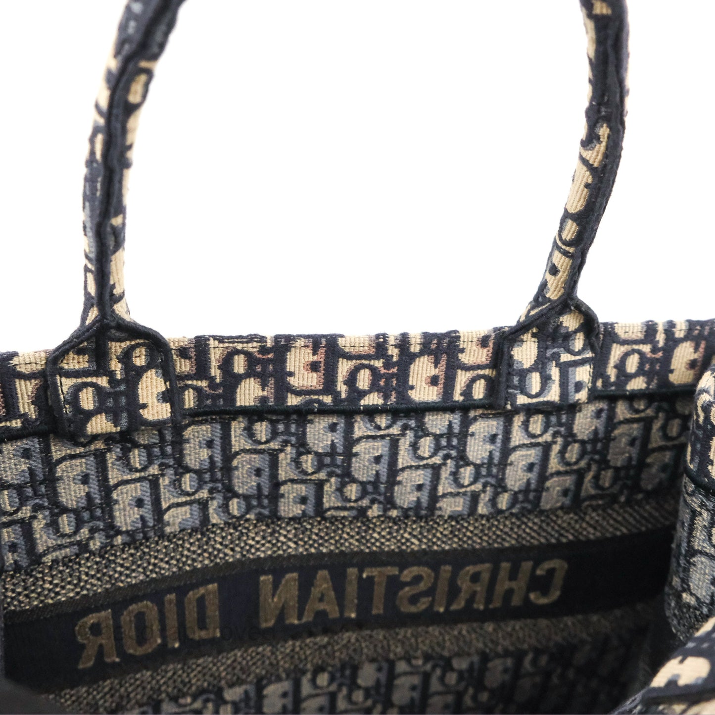 Christian Dior Medium (Old Small) Dior Navy Oblique Embroidery Canvas Book Tote