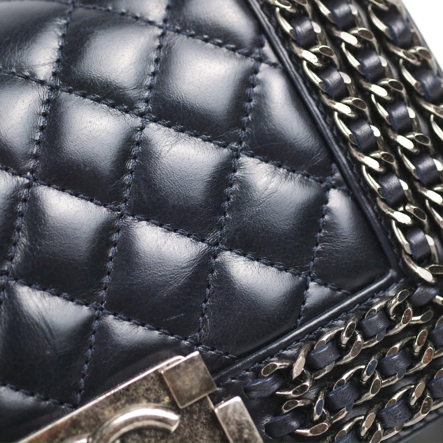 Chanel Small Chain Around Boy Dark Navy Glazed Calfskin Ruthenium Hardware