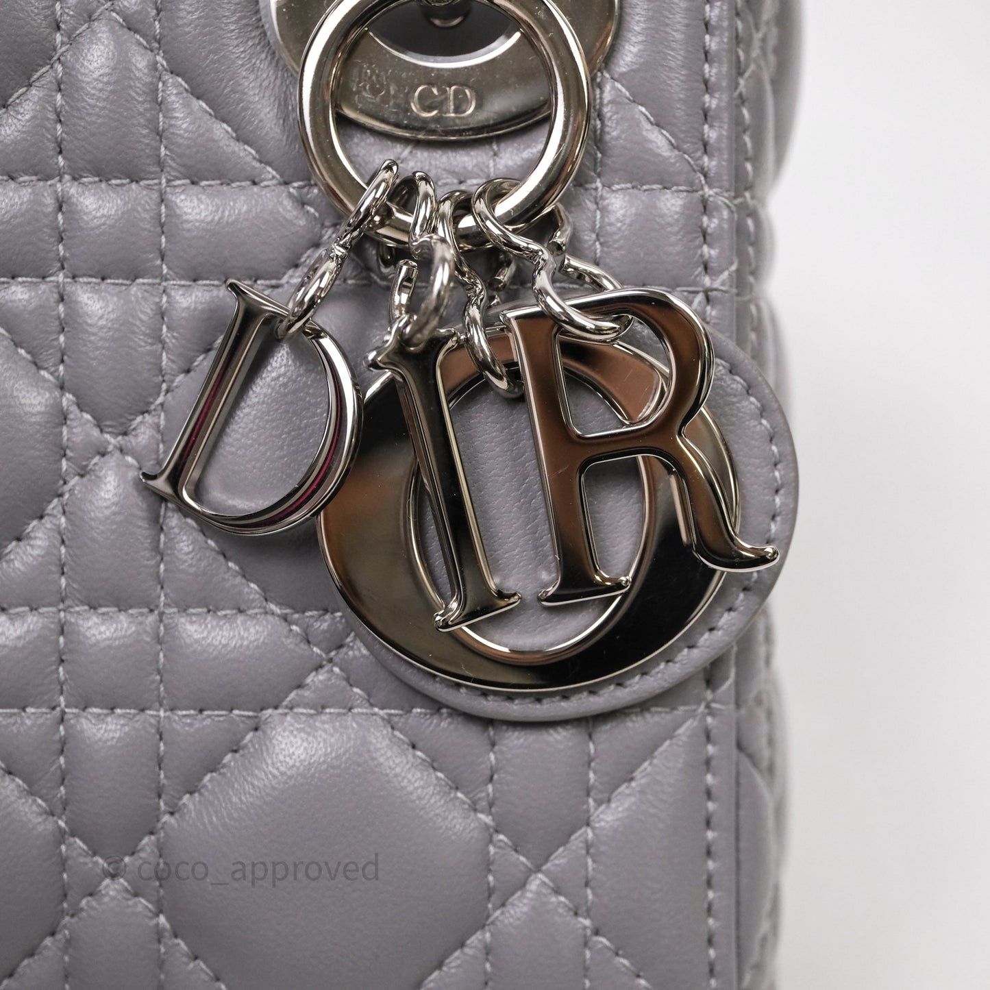 Christian Dior Mini Lady Dior Lambskin Cannage Grey Silver Hardware