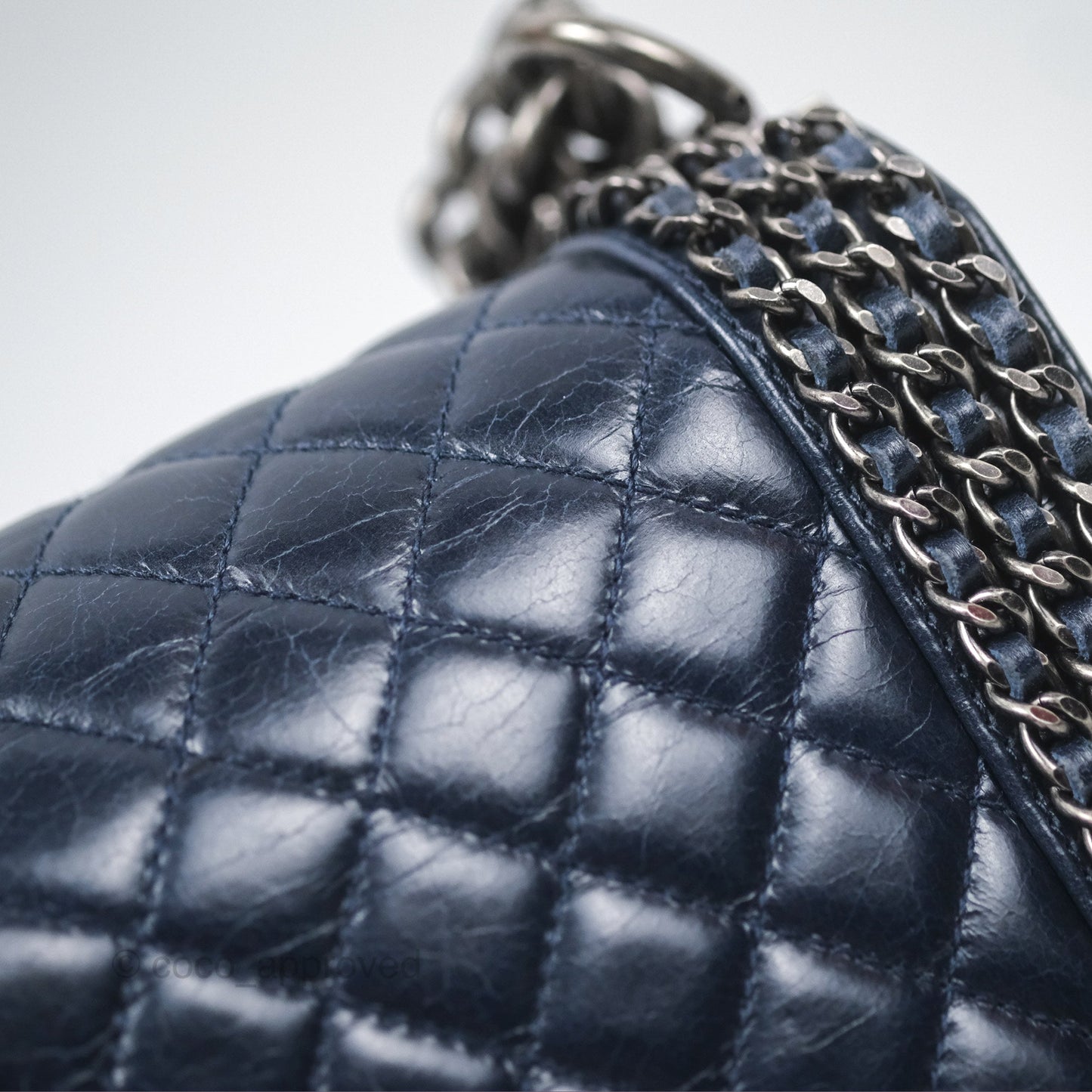 Chanel Medium Chain Edge Boy Quilted Navy Aged Glazed Calfskin Ruthenium Hardware