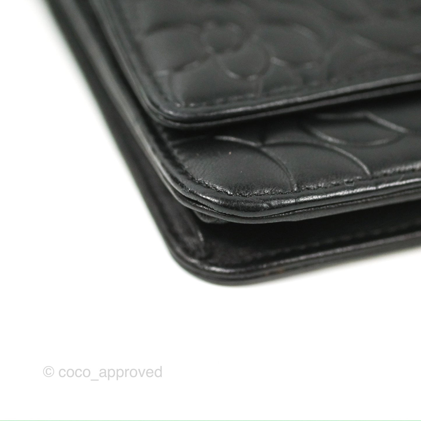 Chanel Camellia Embossed Wallet on Chain WOC Black Lambskin Silver Hardware