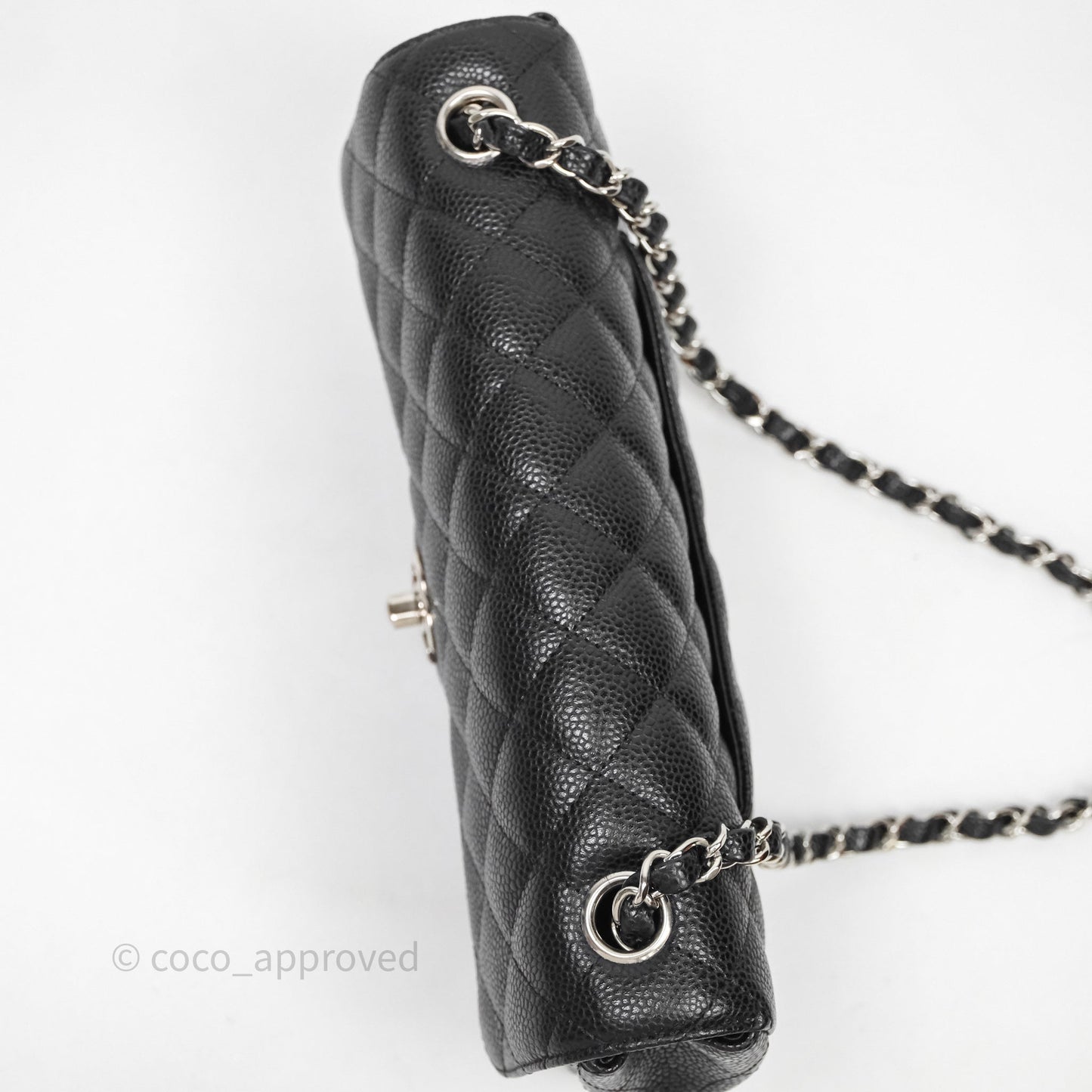 Chanel East West Flap Bag Black Caviar Silver Hardware