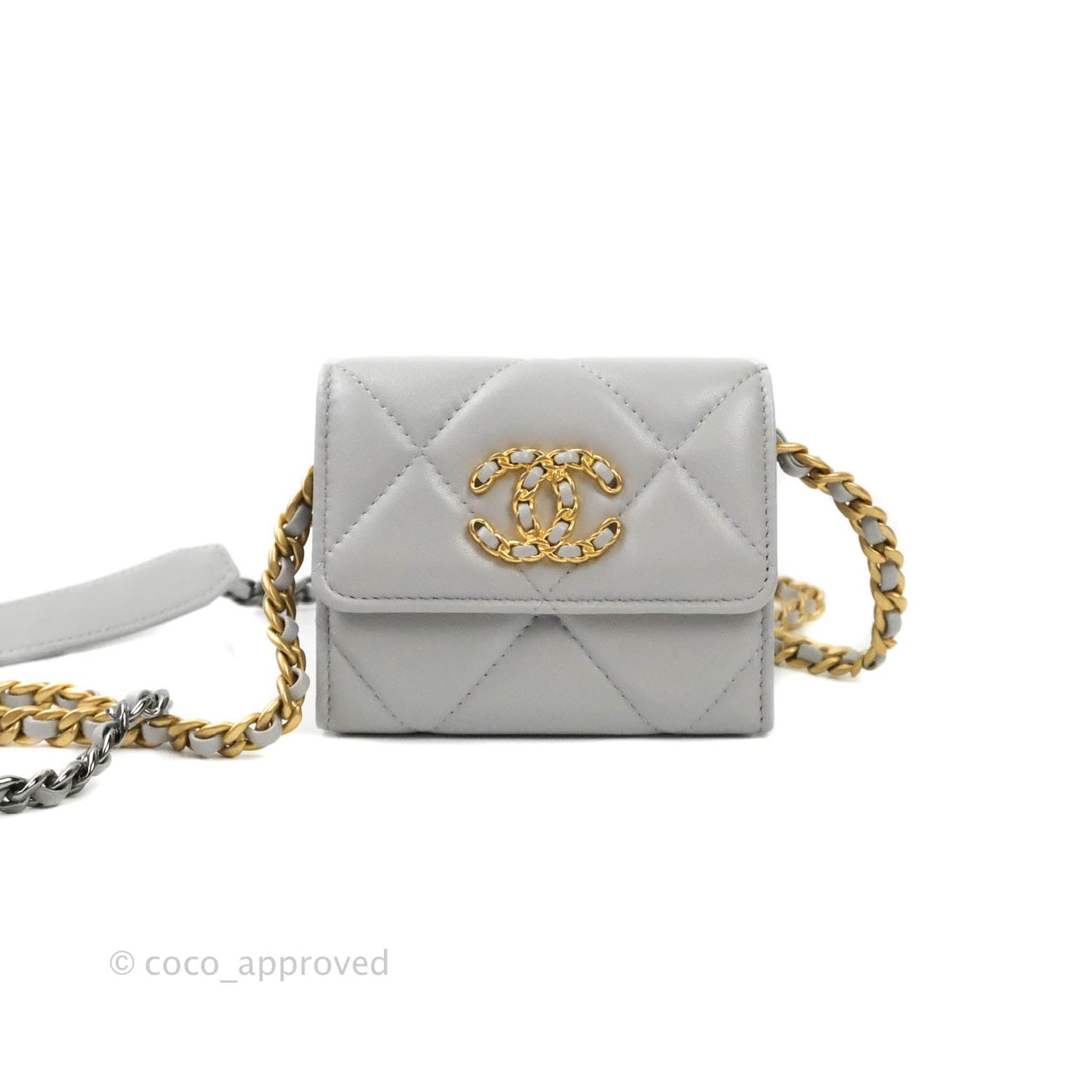 Chanel 19 Card Holder With Chain Grey Mixed Hardware