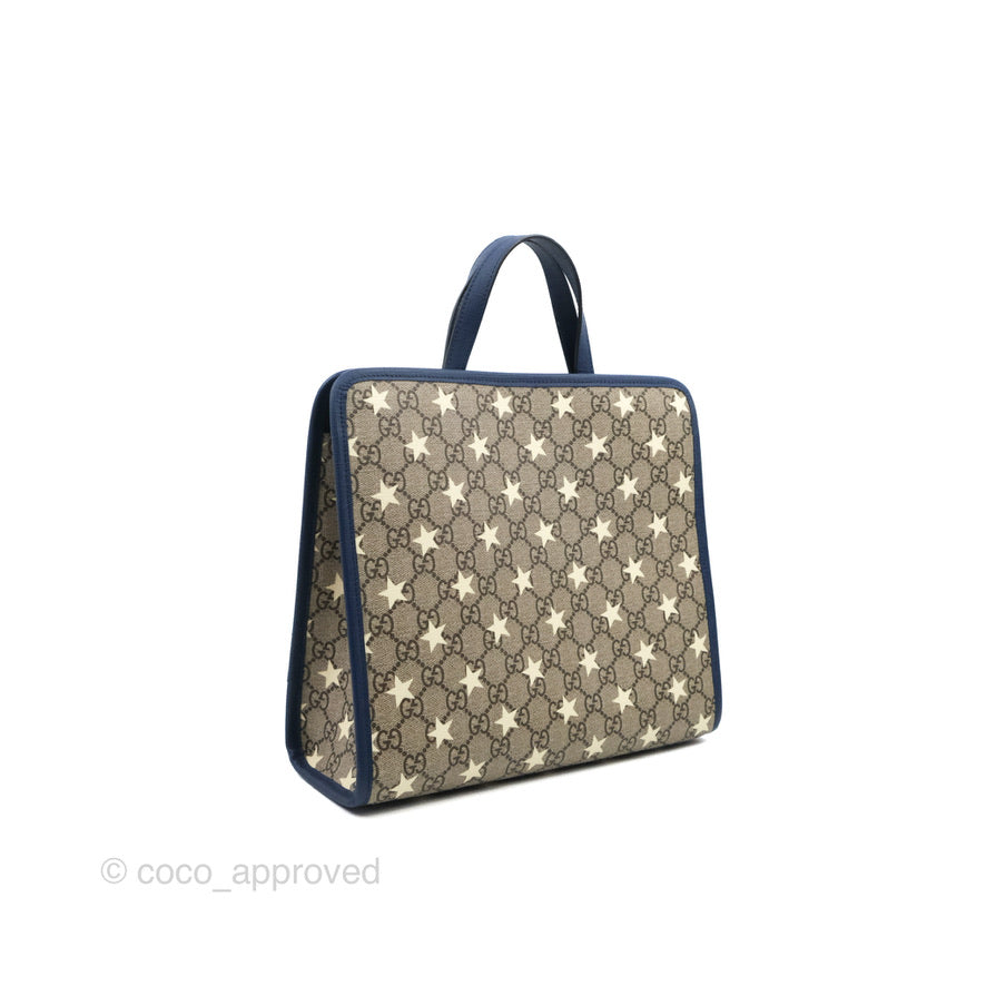 Gucci Tote Bag GG Supreme Monogram Stars Navy