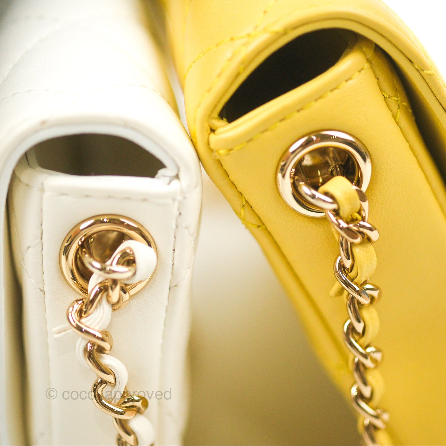 Chanel Side Packs Shoulder Bags Yellow White Lambskin Gold Hardware 19S