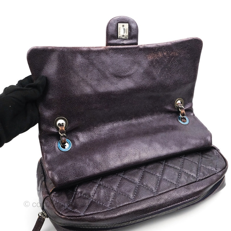 Chanel Jumbo Easy Flap Bag Caviar Dark Purple Ruthenium Hardware