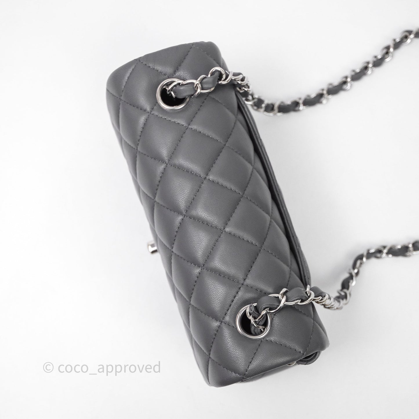 Chanel Quilted Mini Rectangular Dark Grey Lambskin Silver Hardware