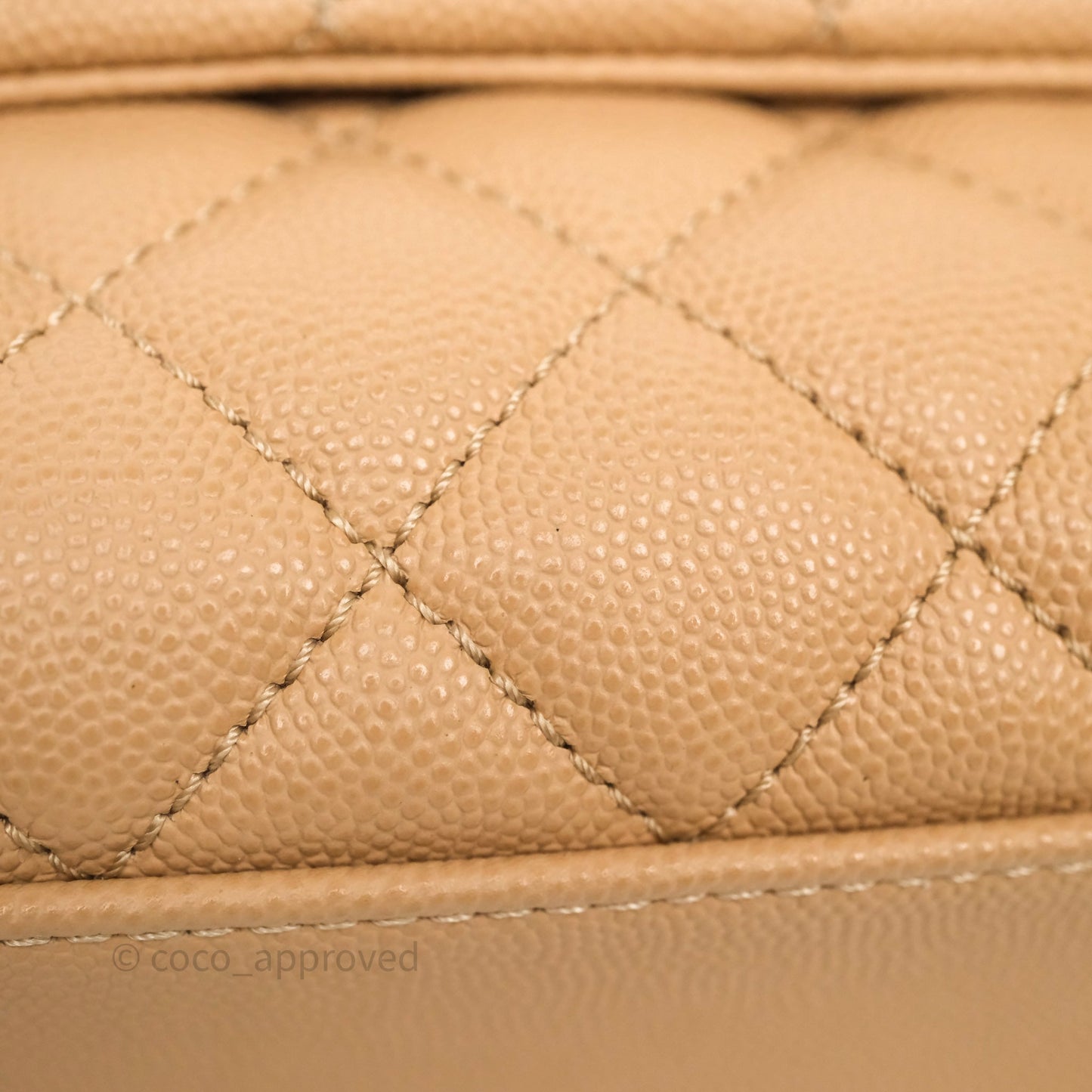 Chanel Small Coco Handle Quilted Beige Caviar Gold Hardware Lizard Handle