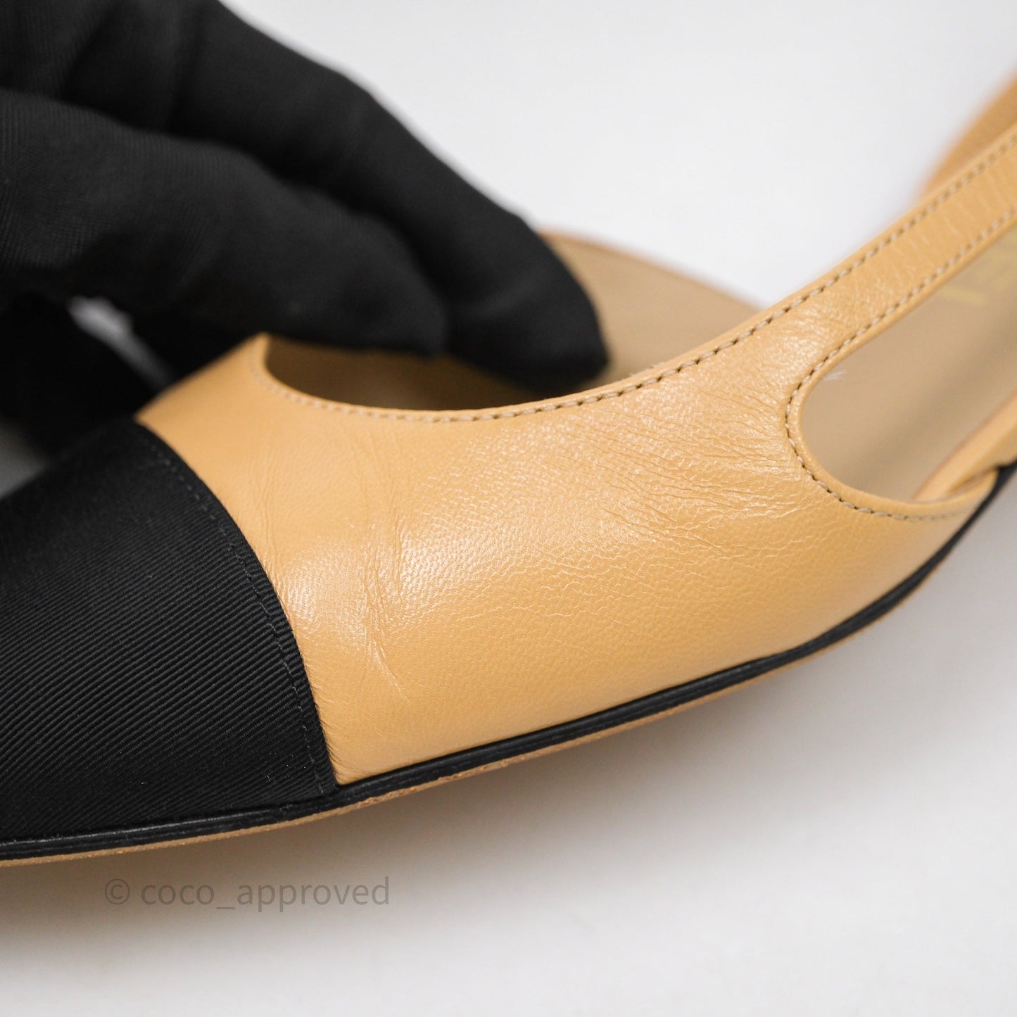 Chanel Classic Slingback Flats Beige Black Size 36