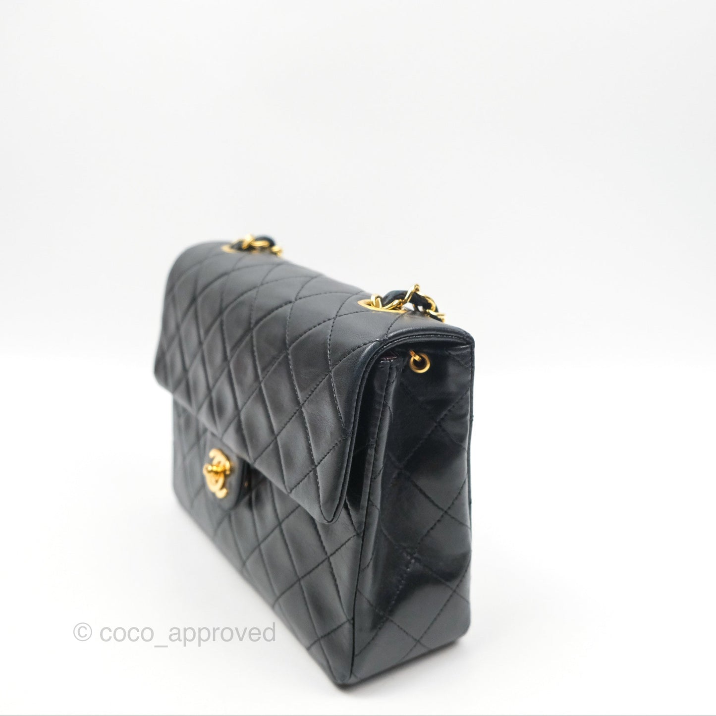 Chanel Vintage Square Flap Bag Black Lambskin 24K Gold Hardware