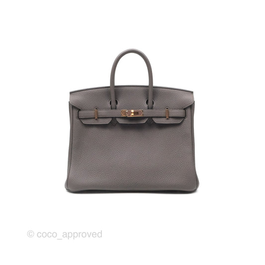 Hermes Birkin 25 Retourne Etain 8F Togo Gold Hardware