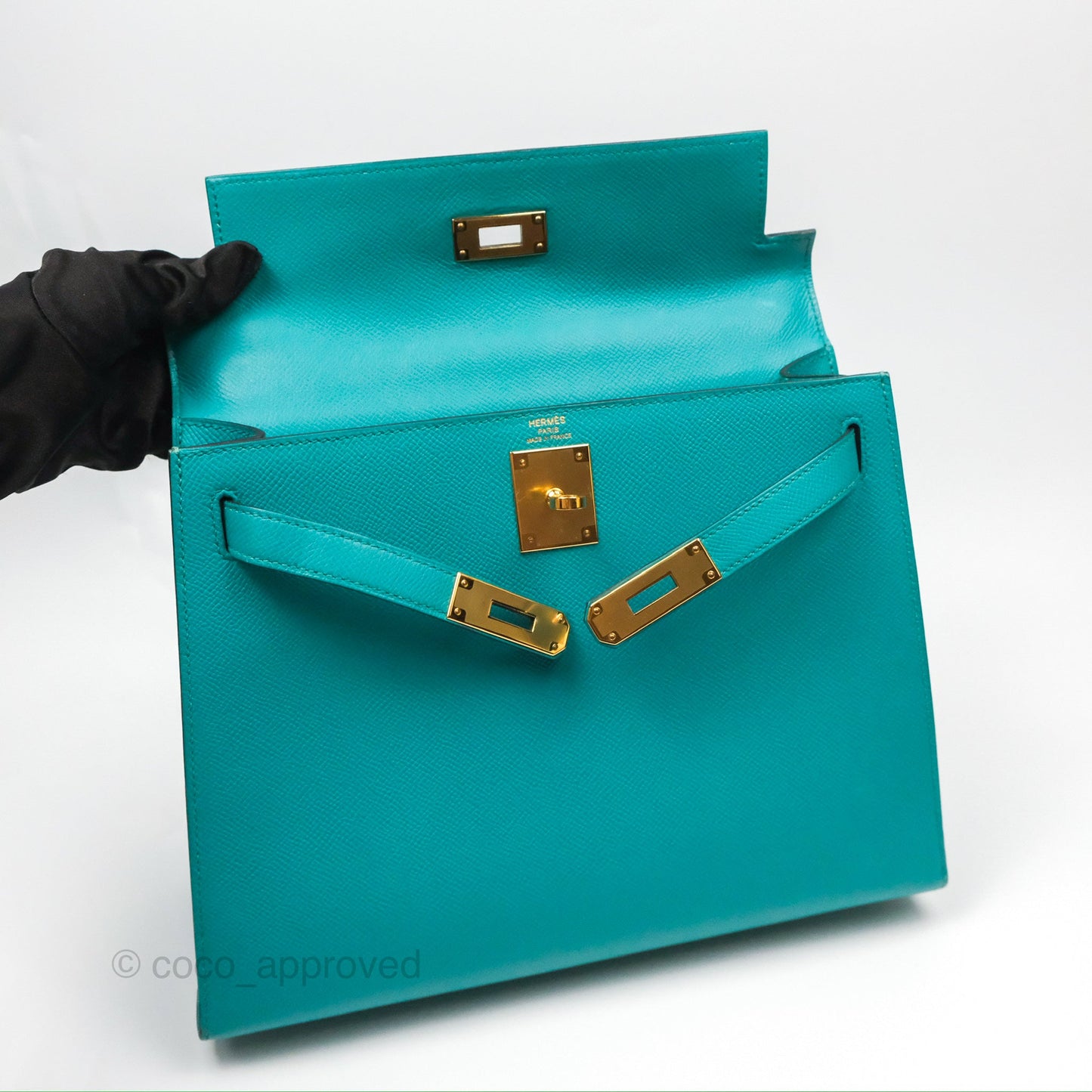 Hermès Sellier Kelly 28 Bleu Paon Epsom Gold Hardware