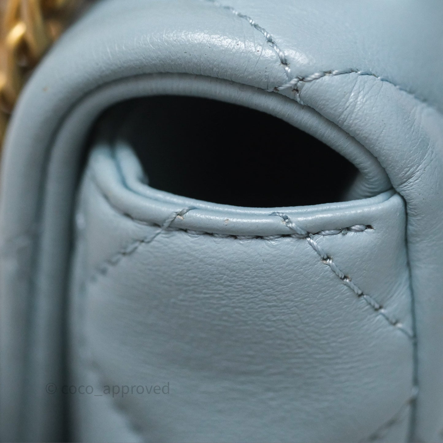 Chanel Quilted Enamel Pending CC Mini Square Flap Baby Blue Lambskin 22P