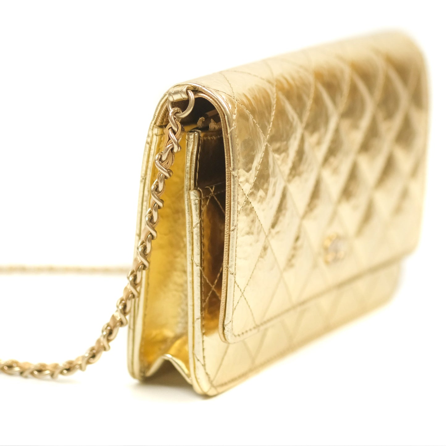 Chanel Quilted Classic Wallet on Chain WOC Metallic Gold Calfskin Gold Hardware