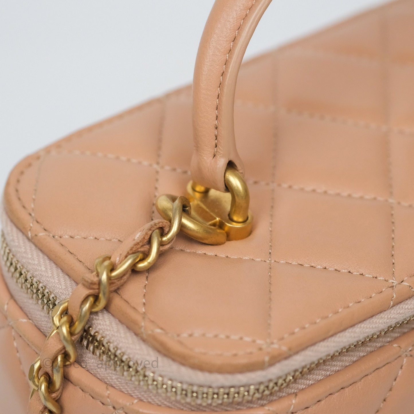 Chanel Top Handle Vanity with Chain Beige Lambskin Aged Gold Hardware